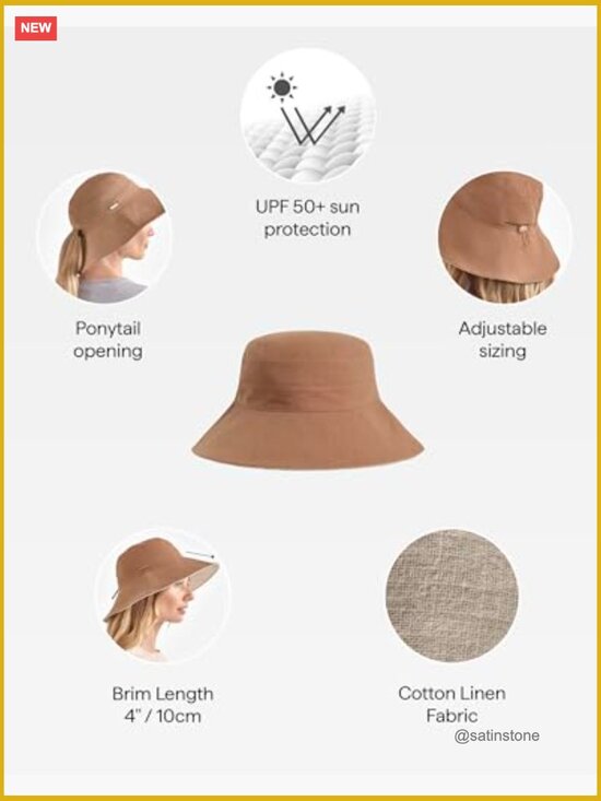 Wide Brim Sun Hat UPF 50+ Packable Ponytail Opening Adjustable main image 4